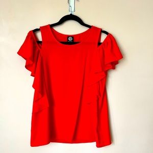 Coral cold shoulder blouse